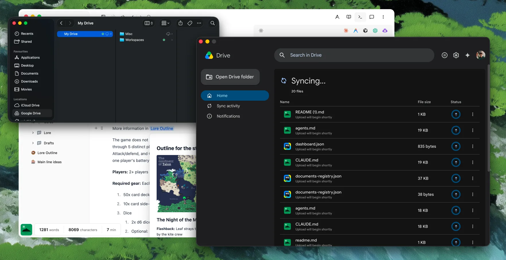A Hillnote workspace synced through Google Drive