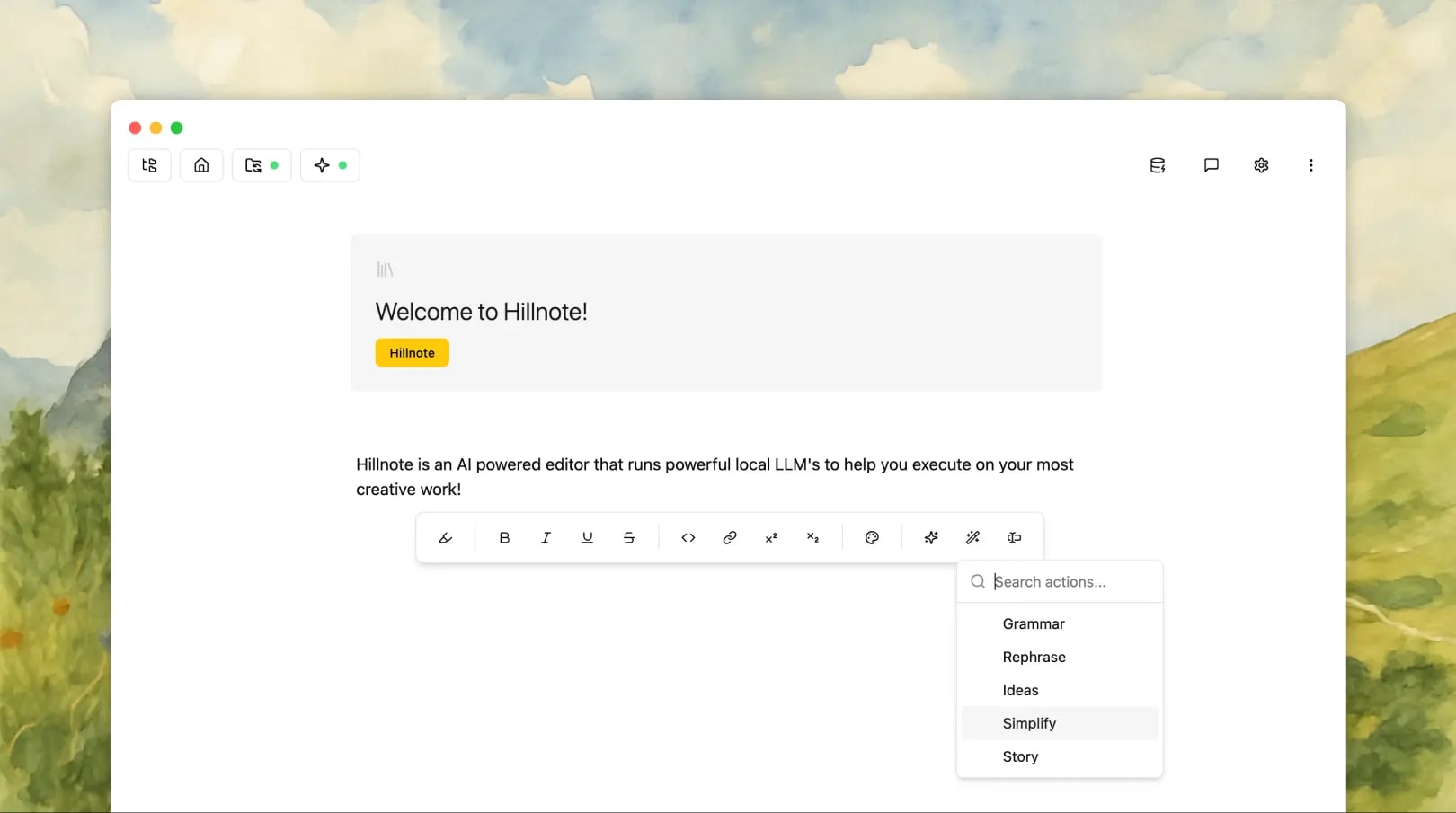 Hillnote editor interface